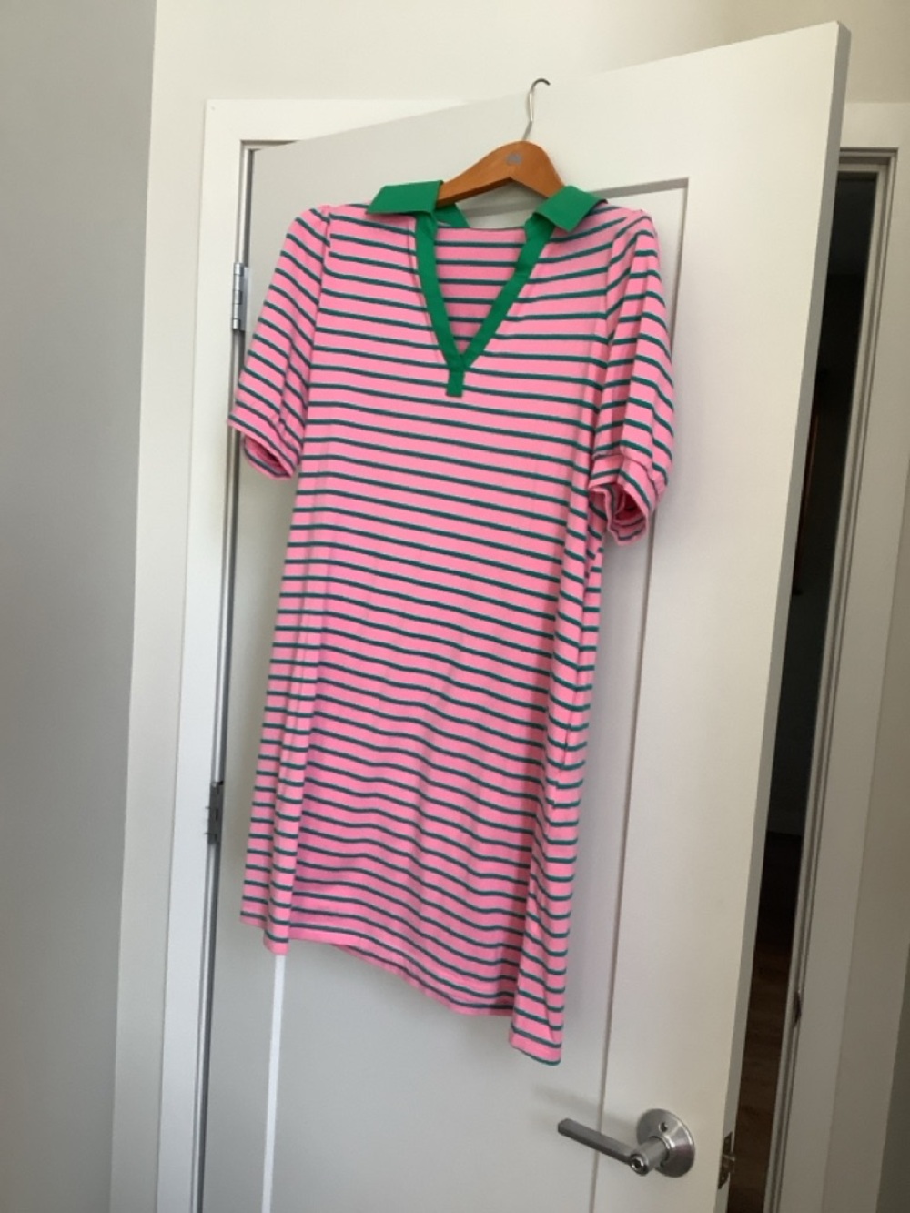Pink and Green Striped Polo Dress